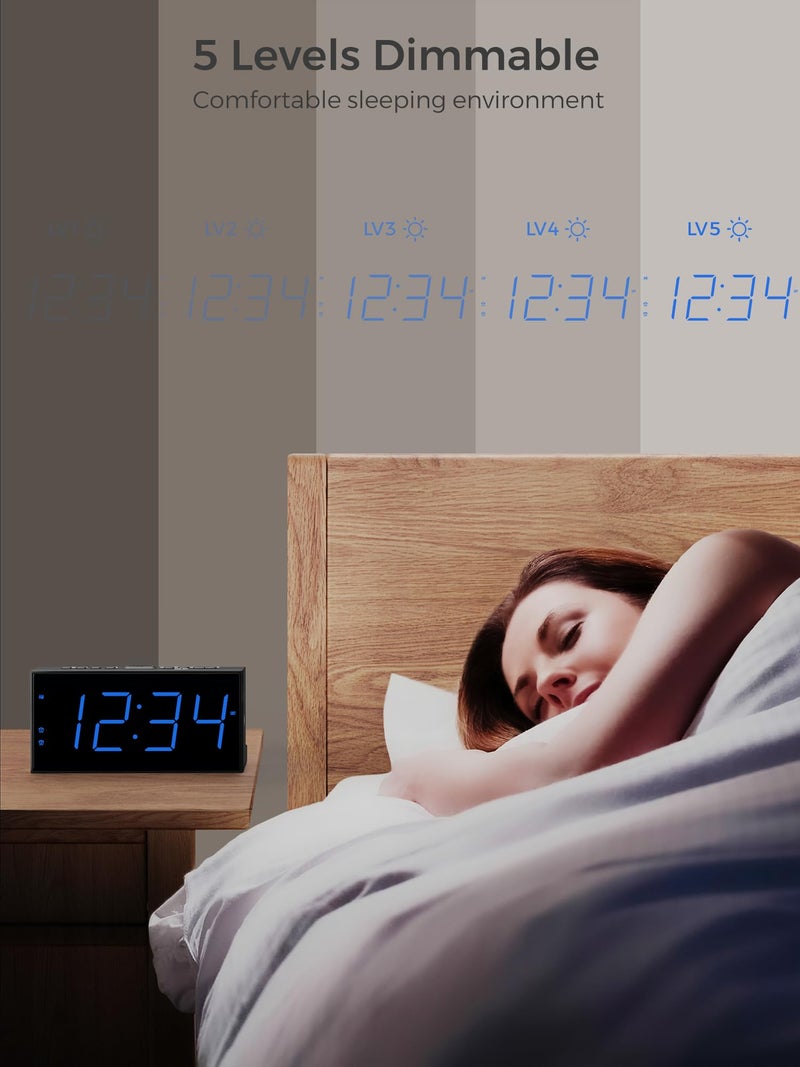 PPLEE Digital Dual Alarm Clocks for Bedrooms, Large Big Numbers Display Electric Alarm Clock with Battery Backup, USB Port, Adjustable Alarm Volume, Dimmer, Easy to Set LED Desk Clock with Adapter Powered - Image 5